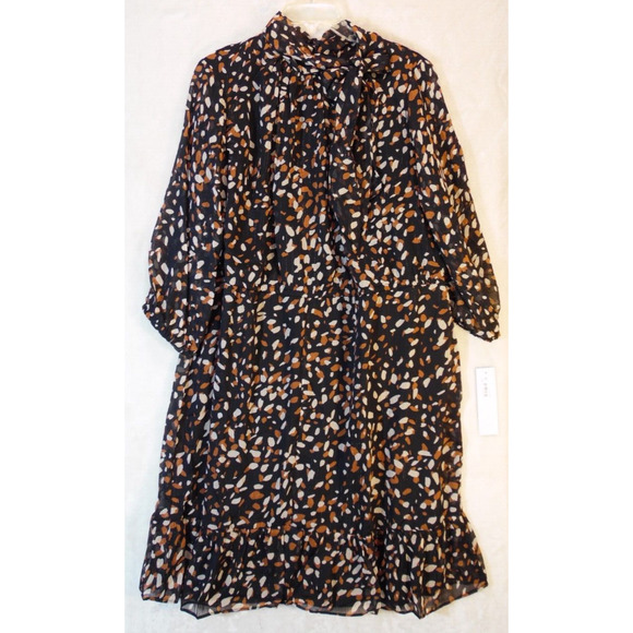 NWT London Times Dress Womens 16W Multi Tie Neck Chiffon Fit‎ & Flare Midi $130 - Picture 10 of 13